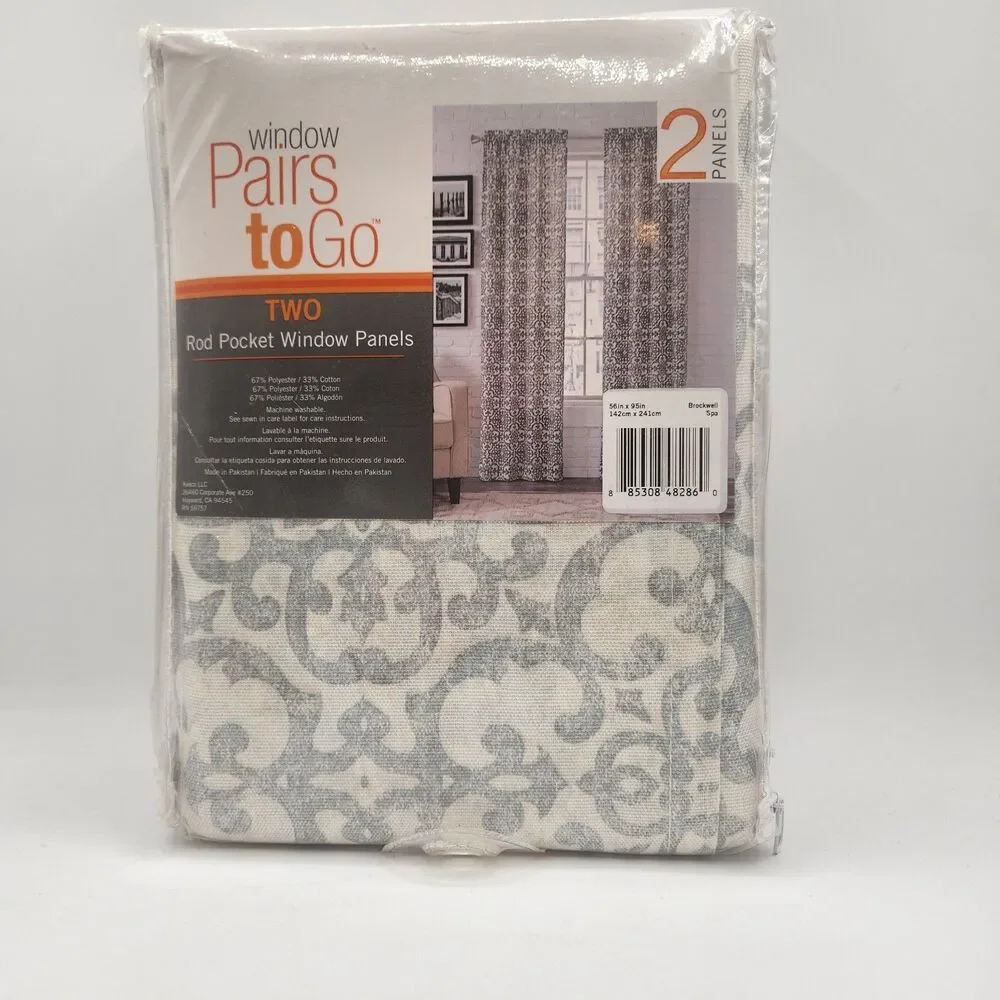 Pairs to Go Brockwell Spa Rod Pocket Curtain Two Panels Ivory Gray 56x95 New